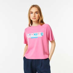 Женская футболка Lacoste Loose Fit с круглым вырезом и принтом