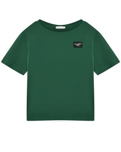 Футболка с логотипом на груди, темно - зеленая Dolce&Gabbana
