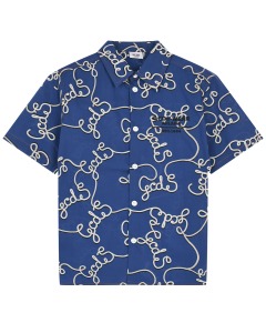 Синяя рубашка со сплошным лого GCDS