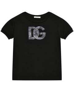 Футболка со стразами на логотипе DG, черная Dolce&Gabbana