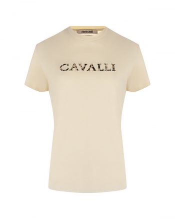 Бежевая футболка с лого Roberto Cavalli