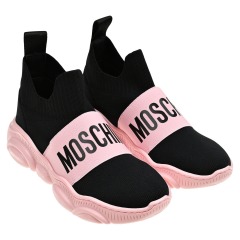 Кроссовки-носки с розовым логотипом, черные Moschino