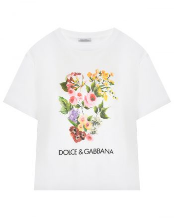 Футболка с цветочным принтом, белая Dolce&Gabbana