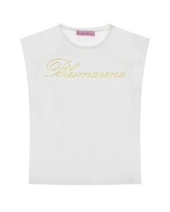 Белая футболка с лого из стразов Miss Blumarine