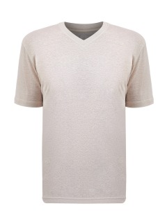 Легкая футболка с V-образным вырезом из меланжевого льна и хлопка