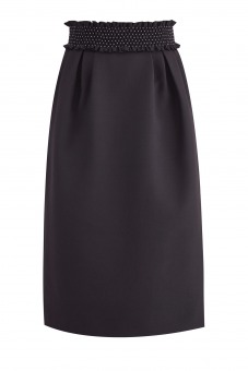 Черная юбка-колокол длины миди с фактурным поясом ручной отделки