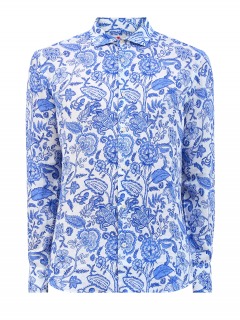 Рубашка из дышащей льняной ткани с флористическим принтом